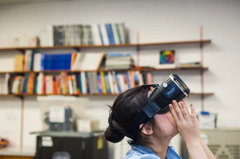 Student using virtual reality headset