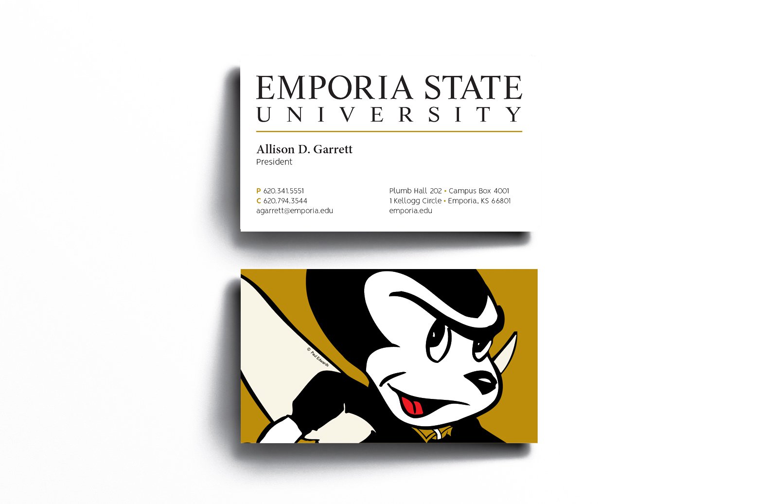 Business card example printed by Emporia State University Copy Center