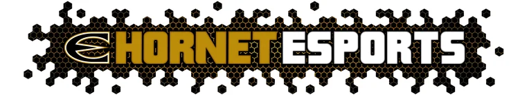 Graphic using Emporia State University's power e logo reading Hornet Esports