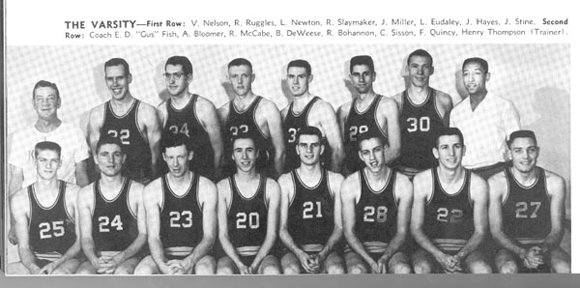The Sunflower yearbook in 1955 shows The Varsity team with Arthur Bloomer in the back row, second from left..gif