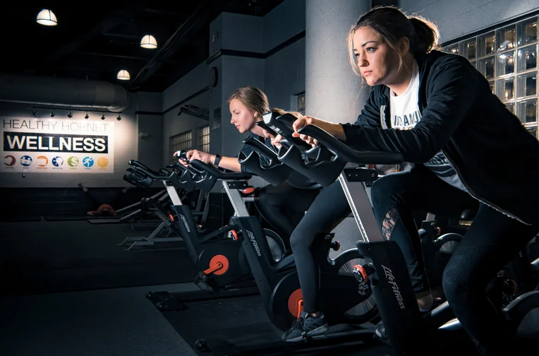 Students exercising in Rec Center