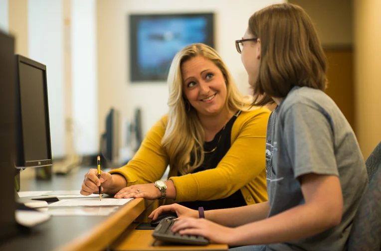 Emporia State student at advising appointment