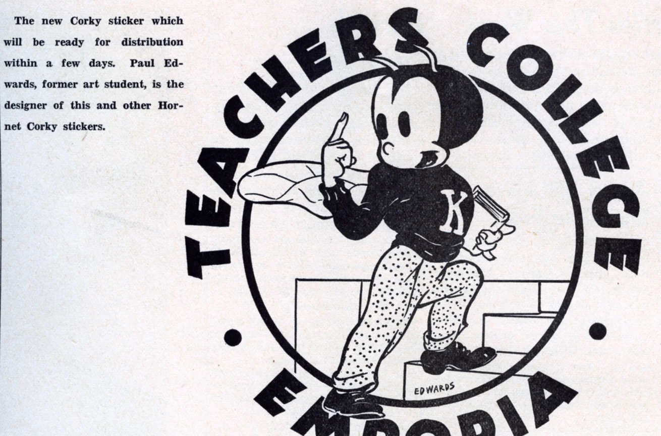 The Teachers College historical sticker of Corky