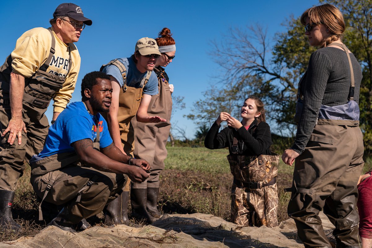 Students in field during Aquatic Biology class