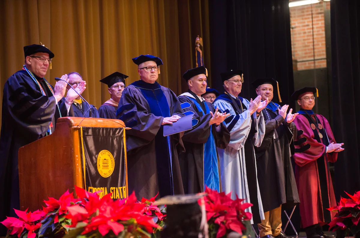 Emporia State faculty and staff at commencement