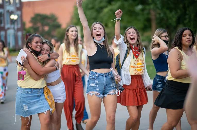 Students celebrating during Sorority Bid Night