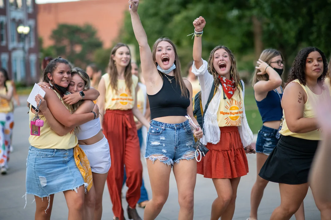 Students celebrating during Sorority Bid Night