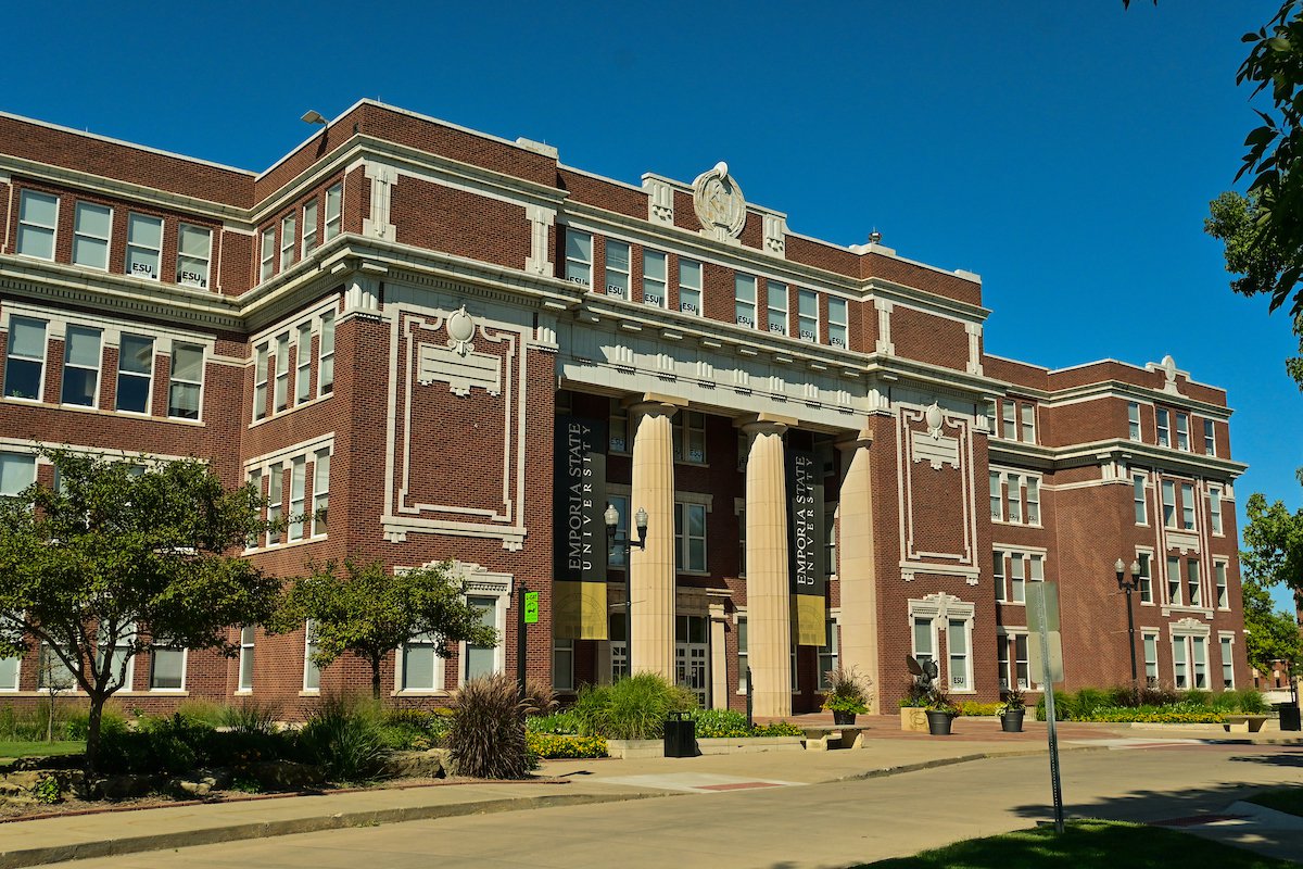 Front of Plumb Hall on Emporia State University Campus