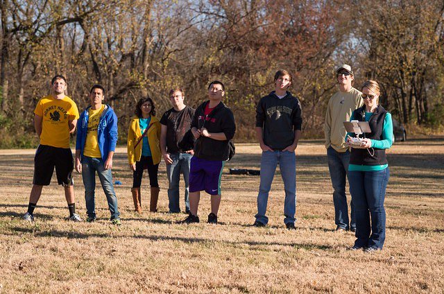 Students flying drone