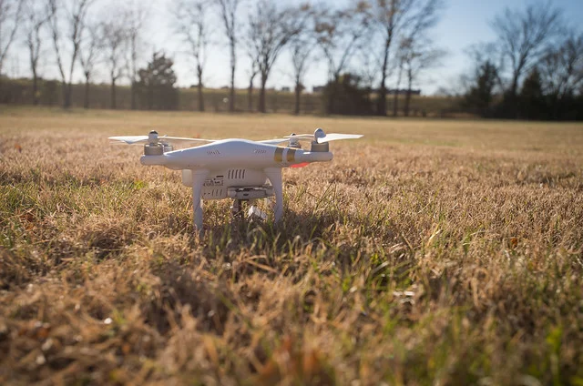 Drone in middle of a field