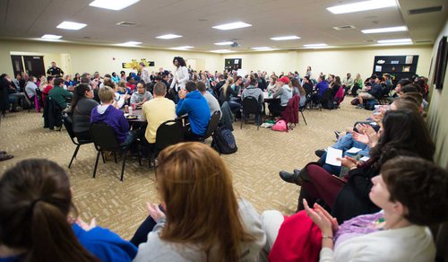 Students fill Preston Family Room at Emporia State University during a forum on equity and inclusion Thursday, Dec. 3, 2015.