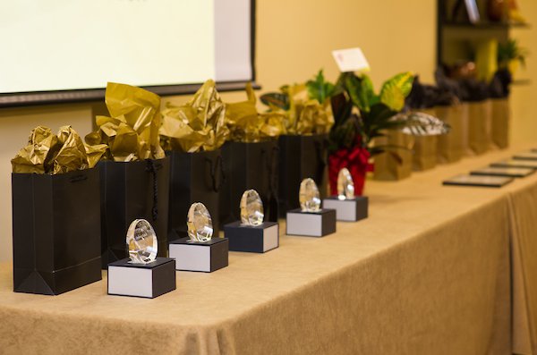 Awards sitting on table