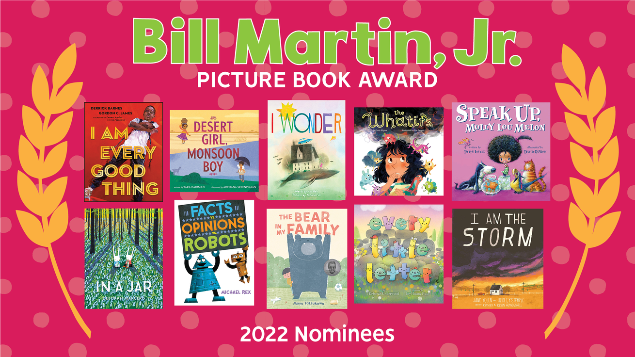 Image collage of covers of 2022 Bill Martin Jr Picture Book Award Nominees