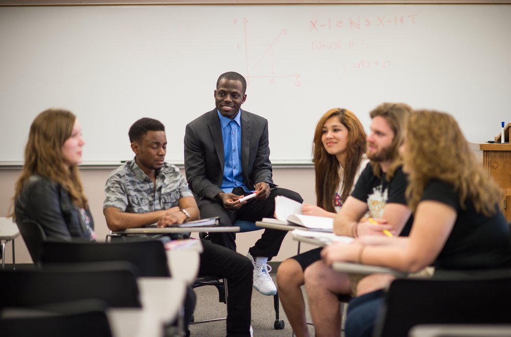 Emporia State students having discussion