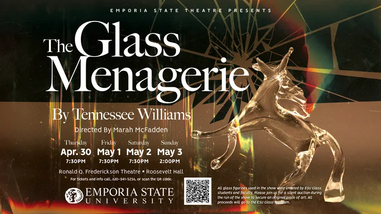 Poster with type and glass figurine