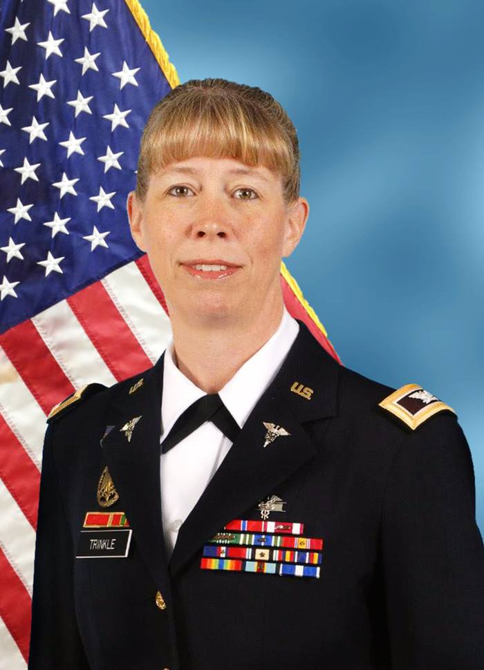 Retired Col. Laura Trinkle wears her Army uniform