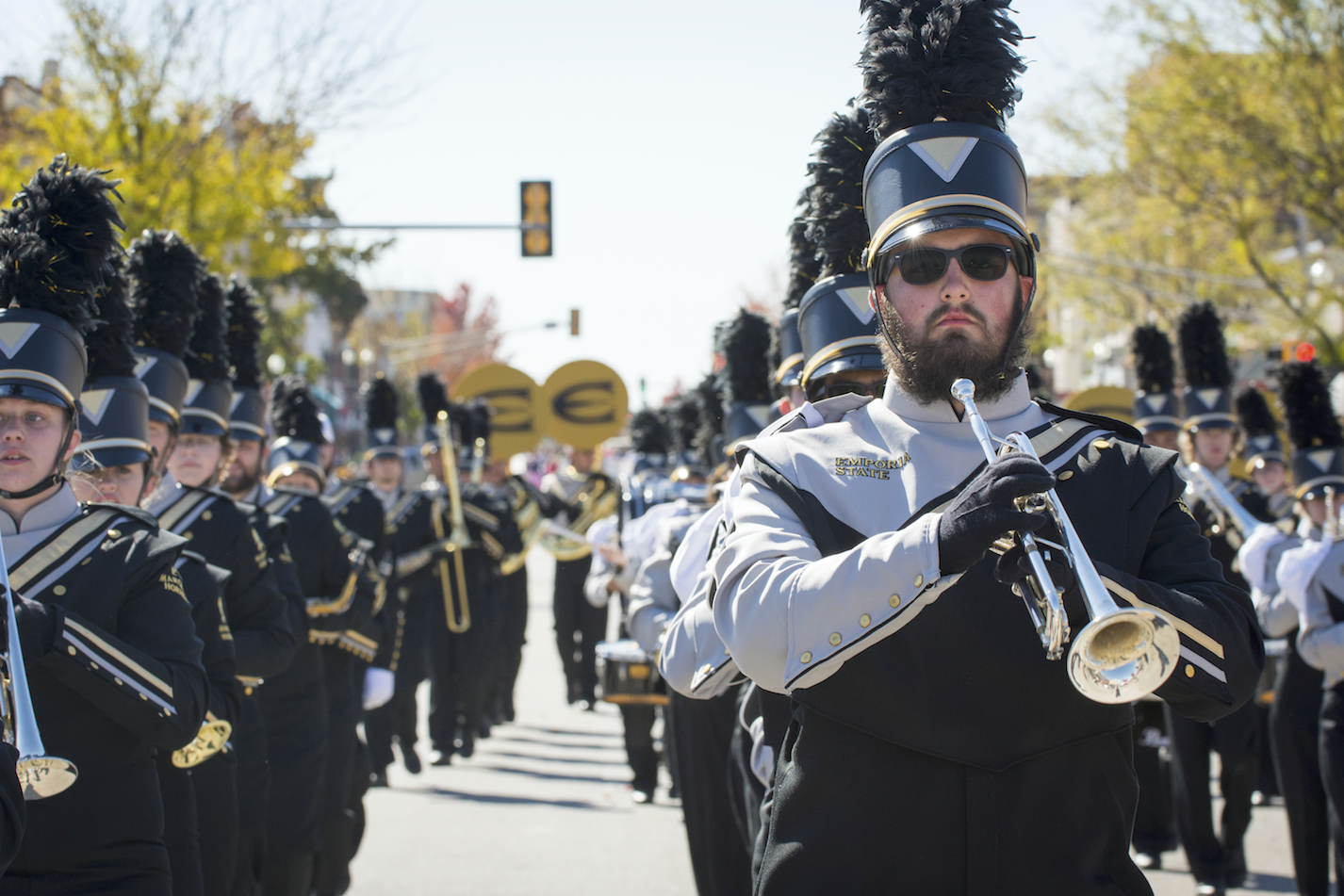 Emporia State marching band students performing