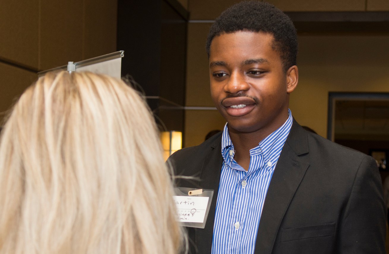 Emporia State students talking during career fair