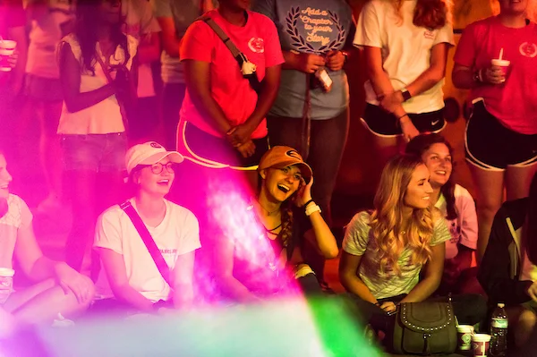 Student listening to outdoor concert