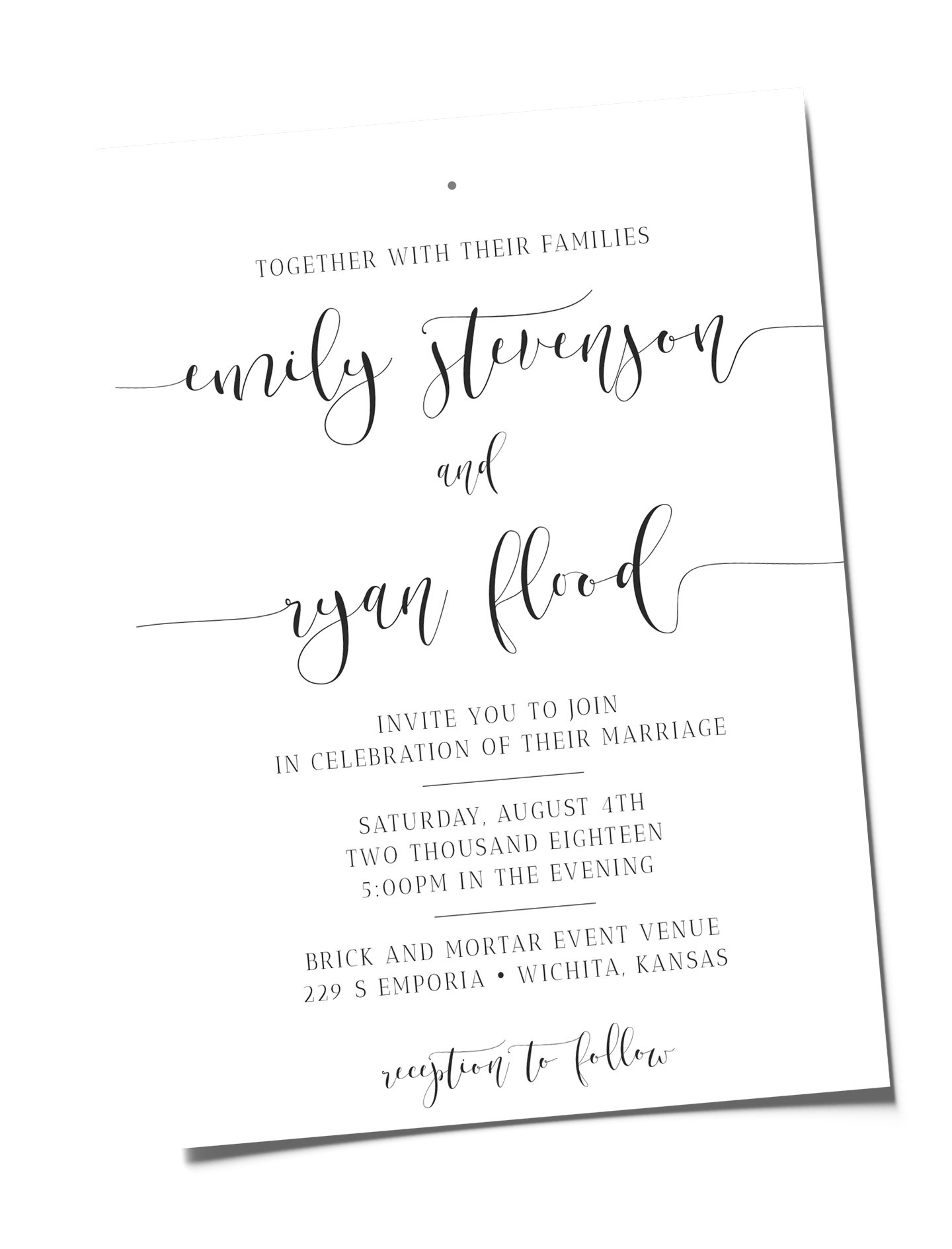 Wedding invite printed by Emporia State's University Copy Center