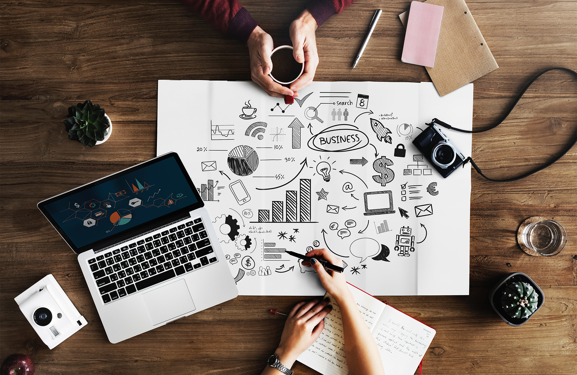 Illustration of students studying business