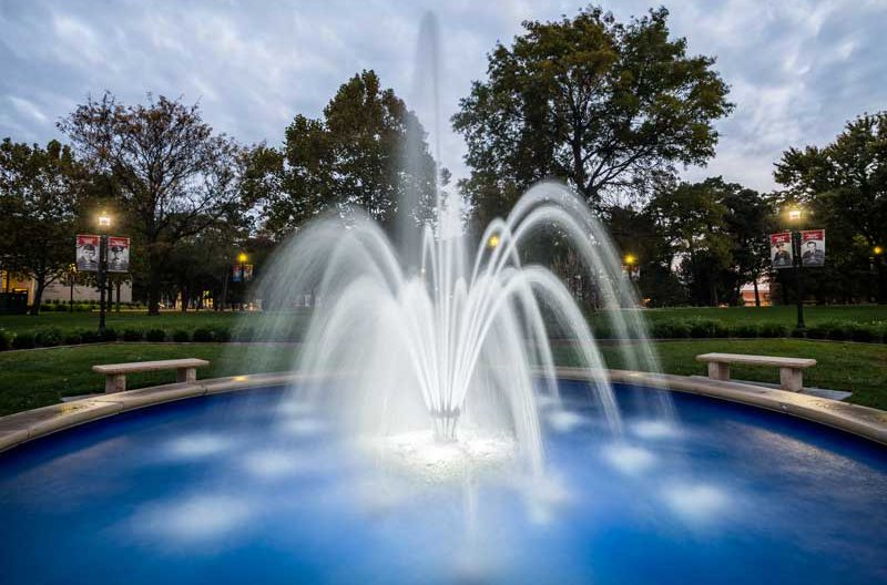 Fountain in front of Emporia State University campus