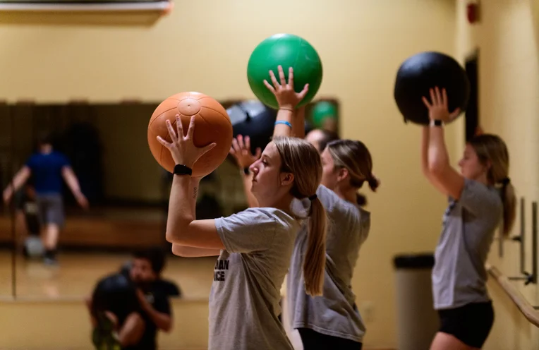 Students competing in fitness class