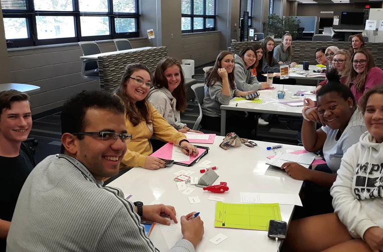 Group of students studying inside Emporia State's Academic Center for Excellence and Success (ACES)